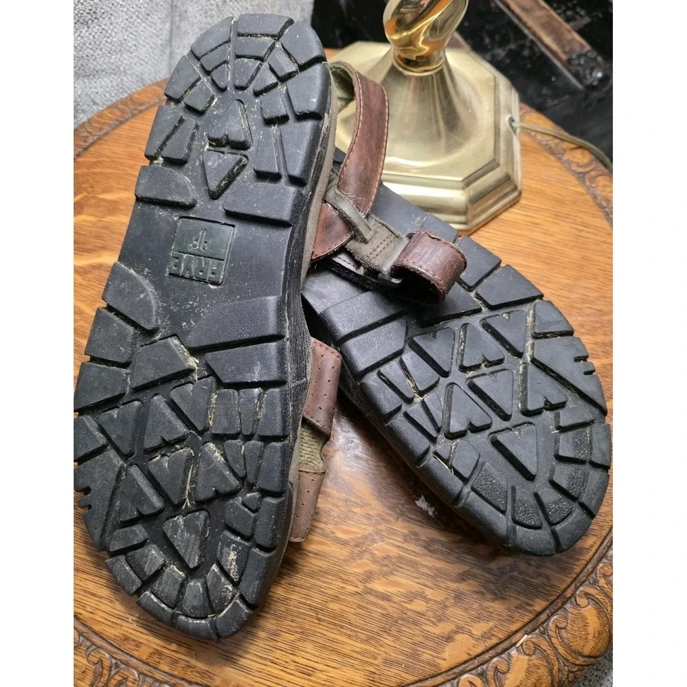 Vtg Frye Leather Fisherman Sandals Brown Adjustable Hook Loop Mens 10.5 Est